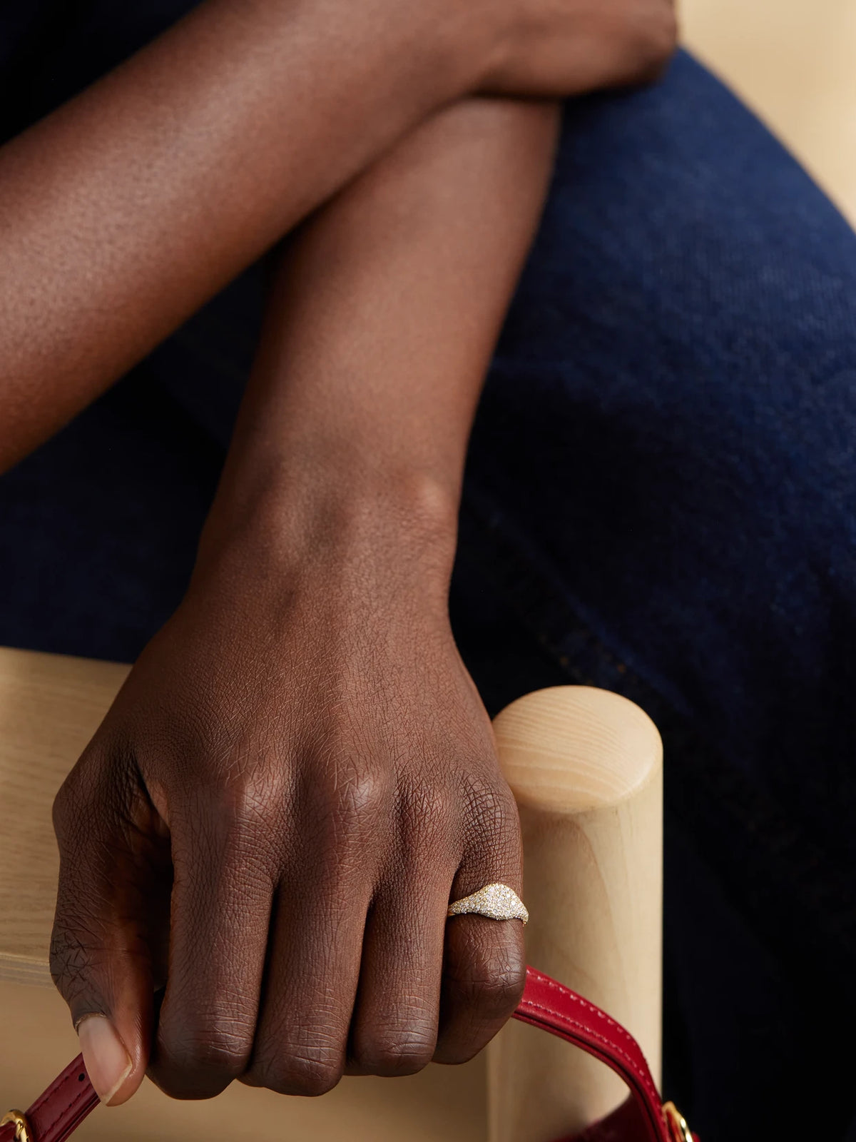 Image of Rings. Product name - Petite Pavé 18-karat Gold Diamond Pinky Ring in Multi colour by brand - David Yurman