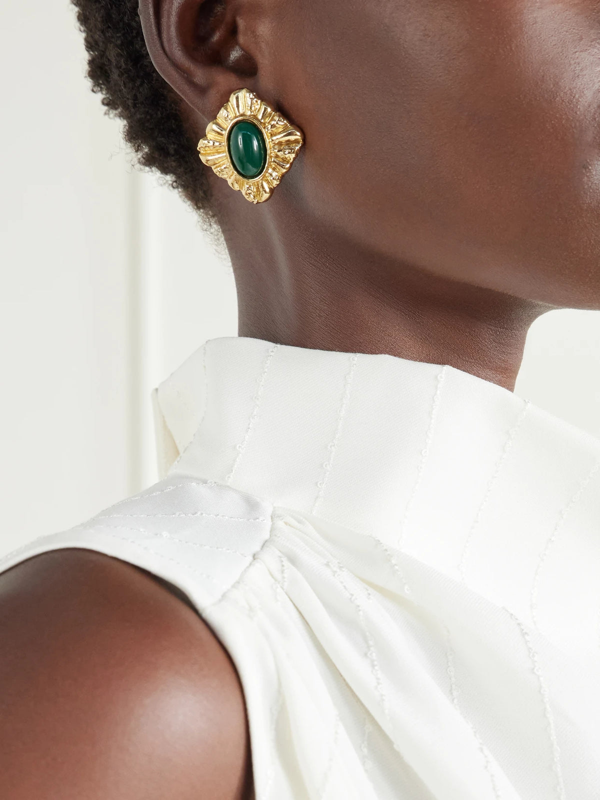 Image of Earrings. Product name - Sasa Gold-plated Malachite Earrings in Multi colour by brand - Paola Sighinolfi