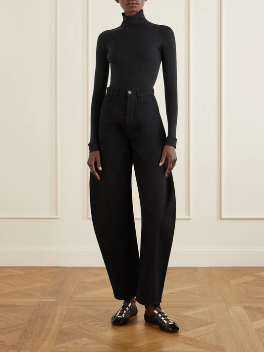 Image of Sneakers. Product name - Suede-trimmed Leather Ballet Flats in Black colour by brand - Alaïa