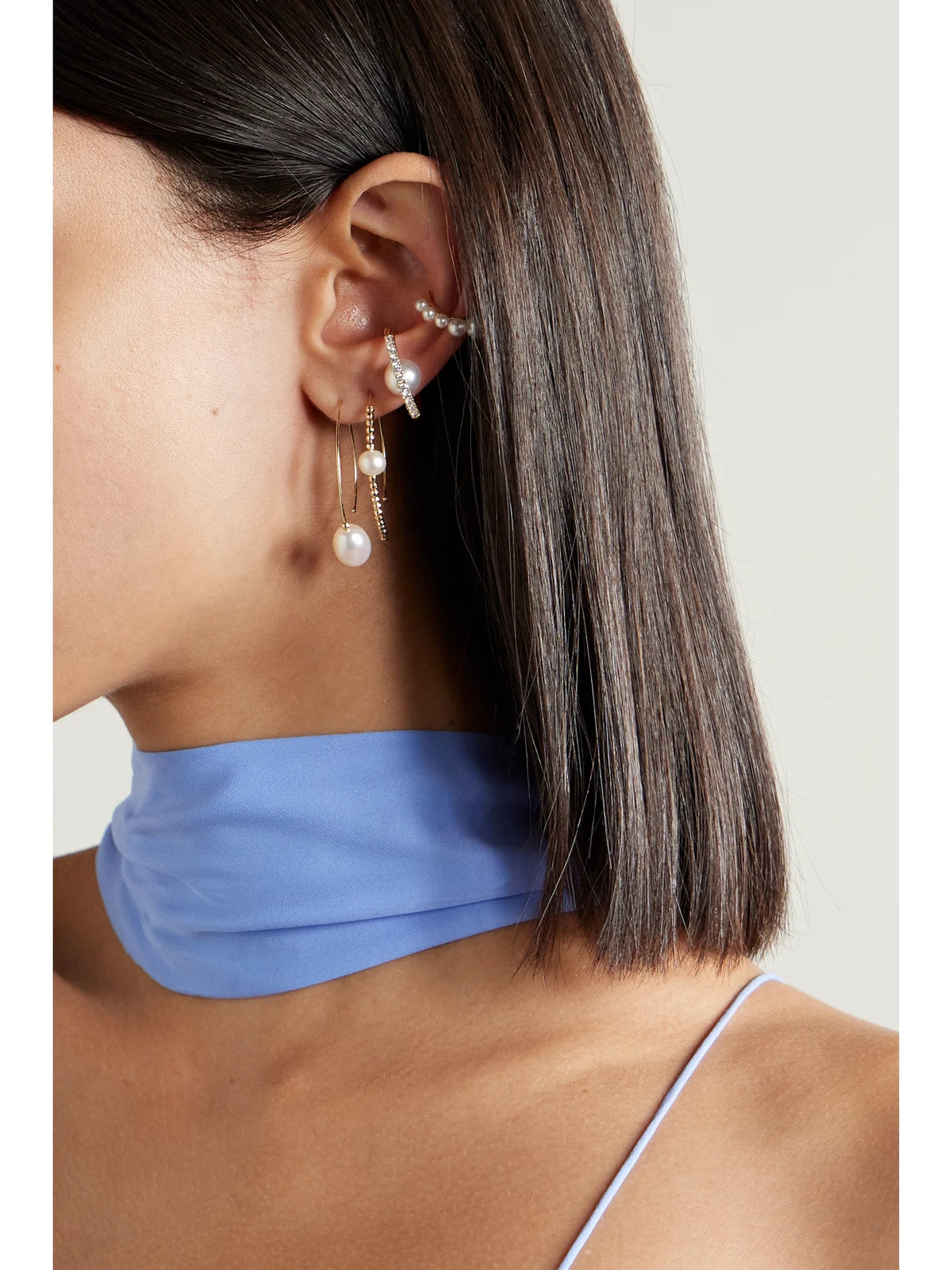 Image of Earrings. Product name - Small 14-karat Gold Pearl Earrings in Multi colour by brand - Mizuki