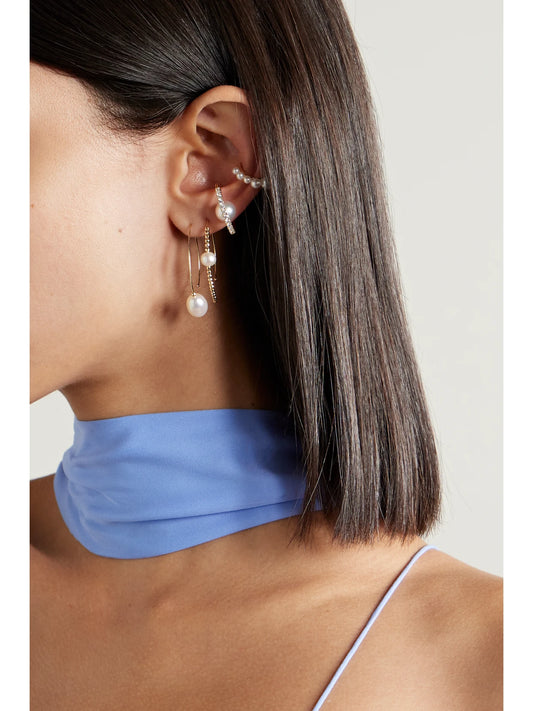 Image of Earrings. Product name - Small 14-karat Gold Pearl Earrings in Multi colour by brand - Mizuki
