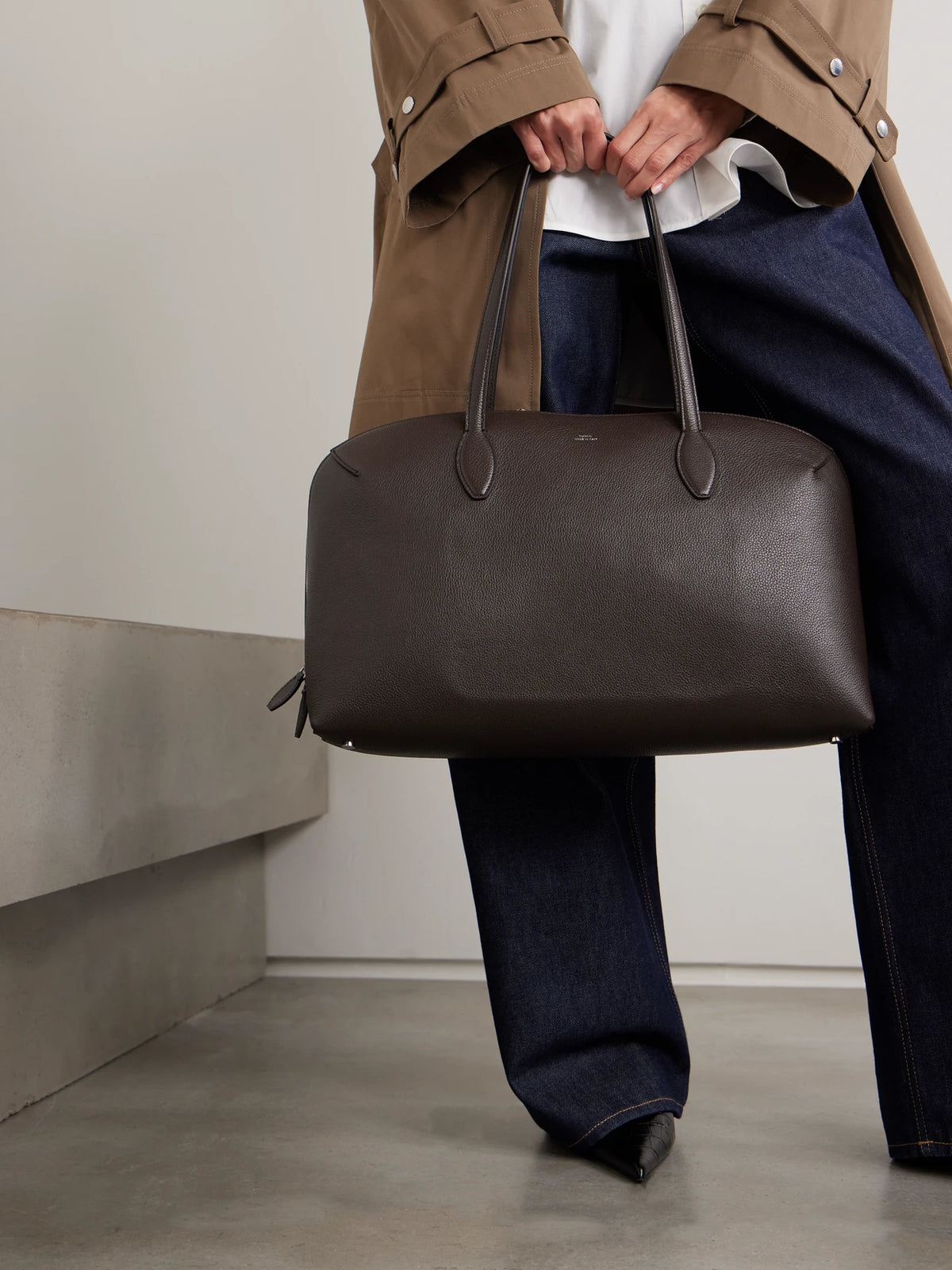 Image of Bags. Product name - Day Textured-leather Tote in Chocolate colour by brand - TOTEME