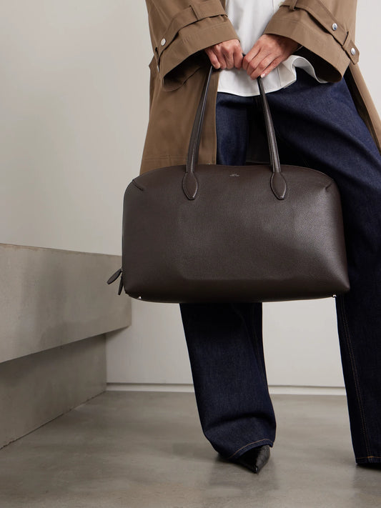 Image of Bags. Product name - Day Textured-leather Tote in Chocolate colour by brand - TOTEME
