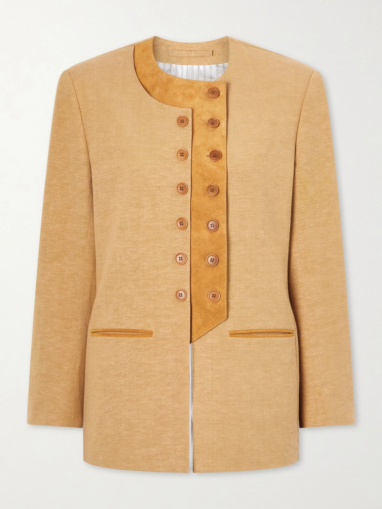 Image of Coats & Jackets. Product name - Lara Linen-blend Blazer in Bronze colour by brand - Giuliva Heritage