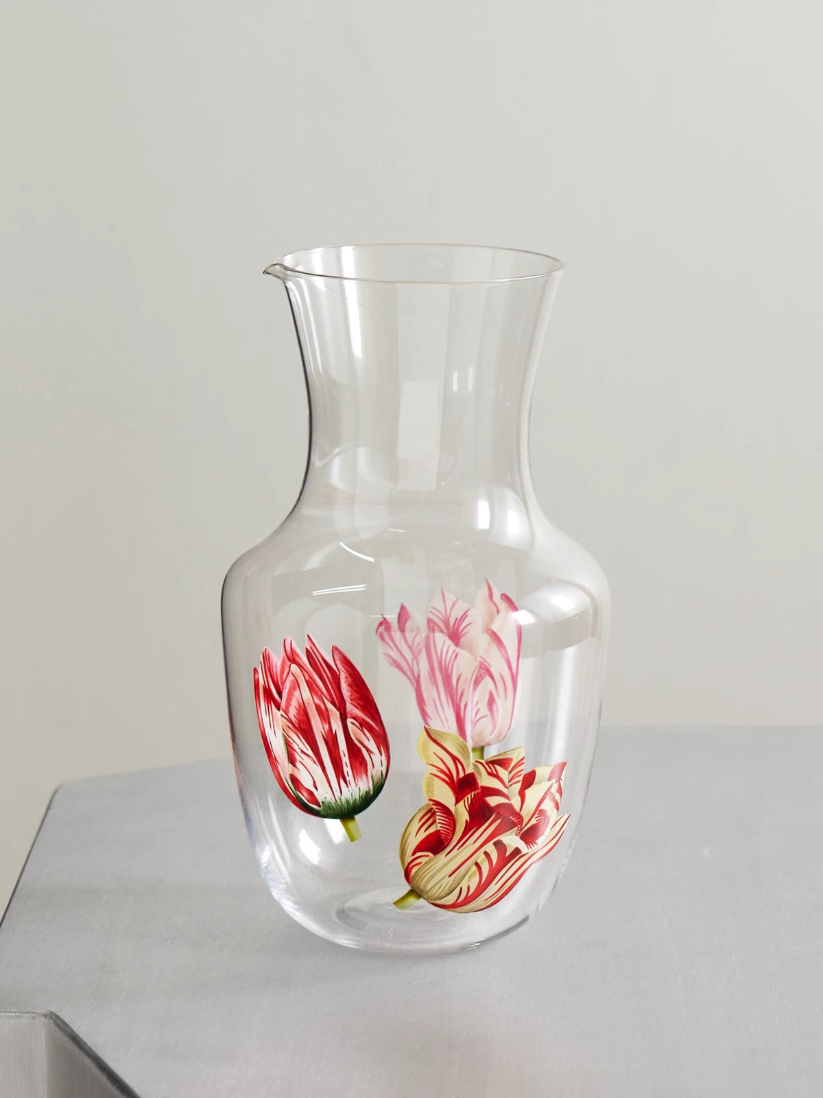 Tulipmania Painted Crystal Glass Water Pitcher