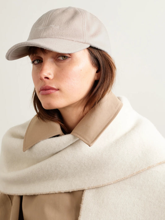 Image of Hats. Product name - Embroidered Wool Baseball Cap in Beige colour by brand - Jacquemus