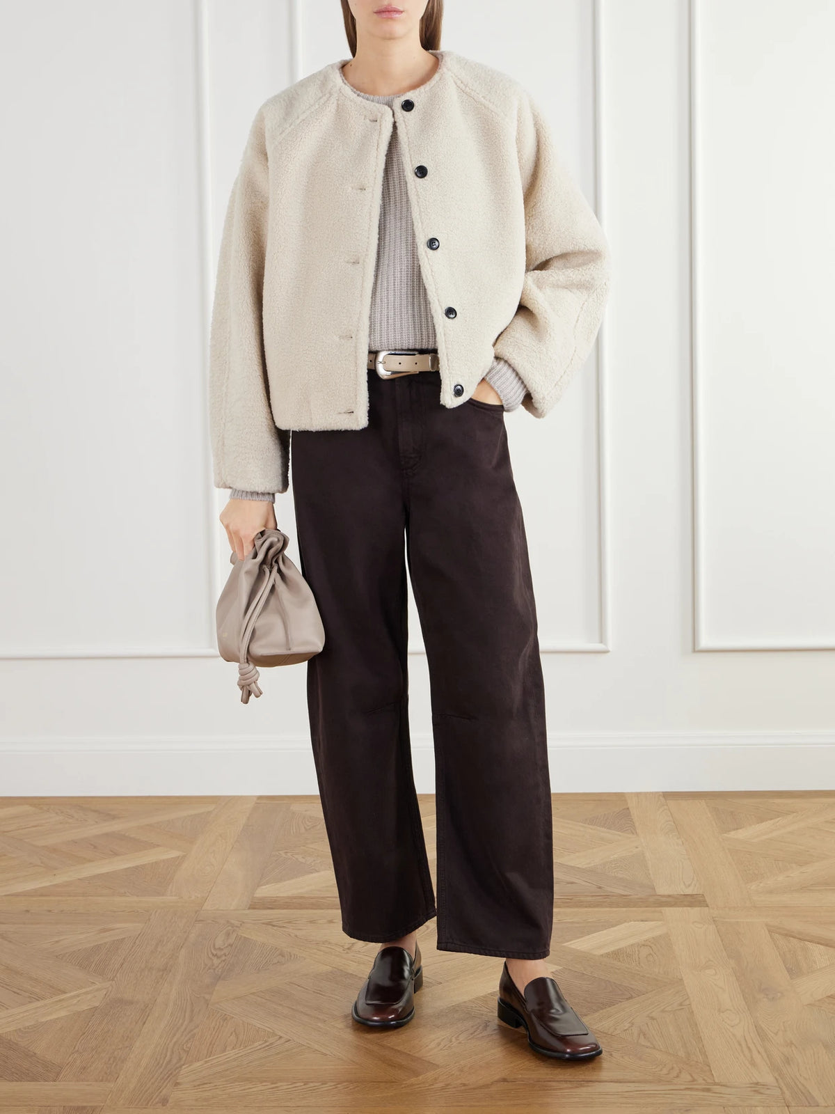 Image of Coats & Jackets. Product name - Cropped Plush Bomber Jacket in Cream colour by brand - Citizens of Humanity
