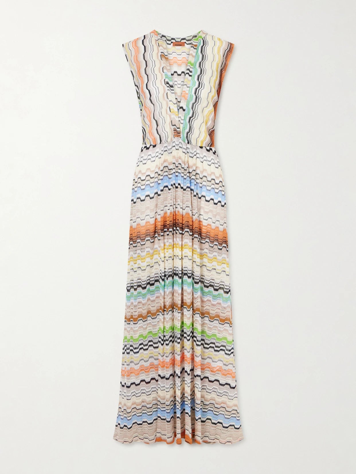 Pleated Striped Crochet-knit Maxi Dress