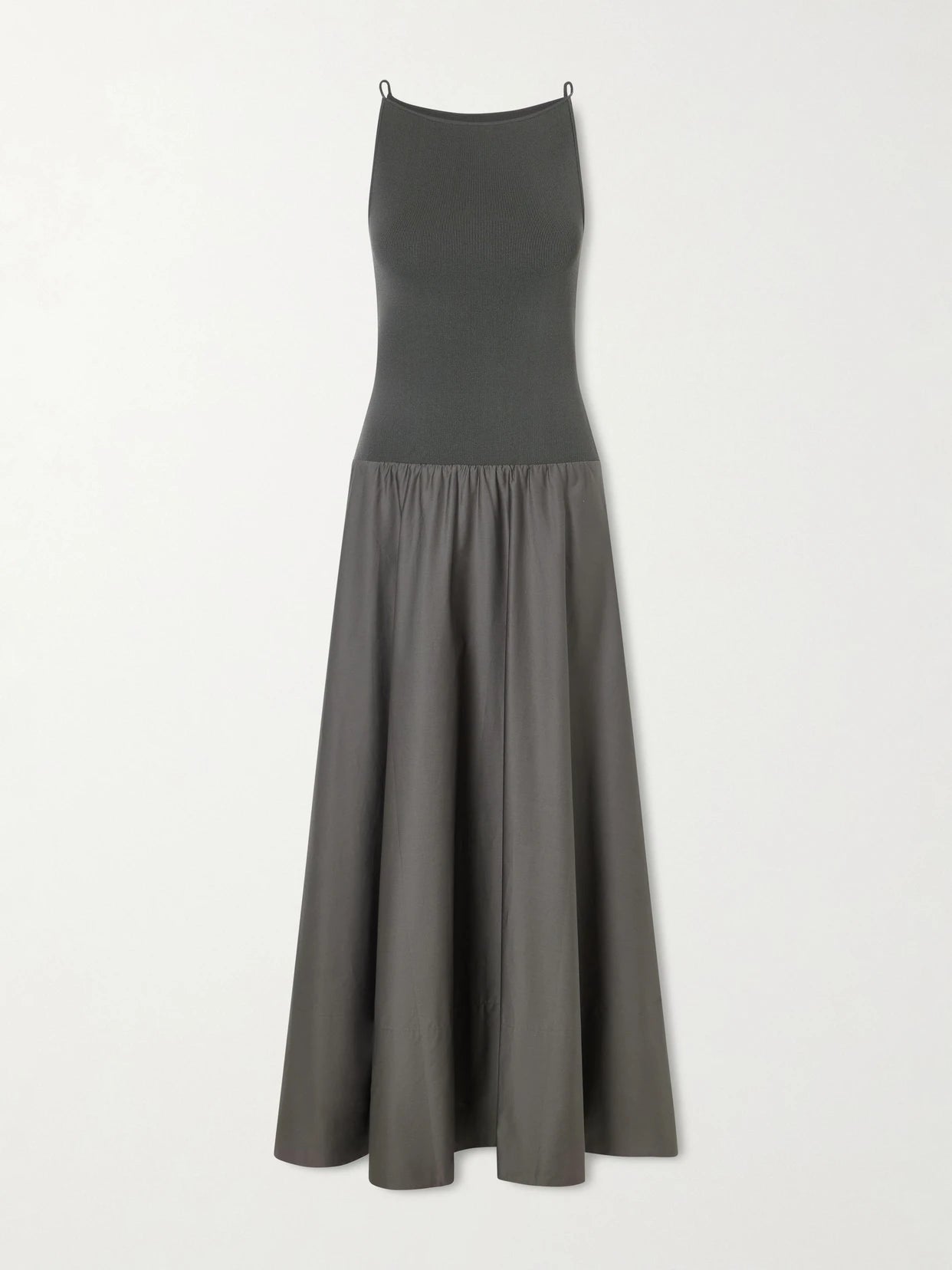 Image of Dresses. Product name - Ribbed Jersey And Cotton-blend Poplin Midi Dress in Gray green colour by brand - ST. AGNI