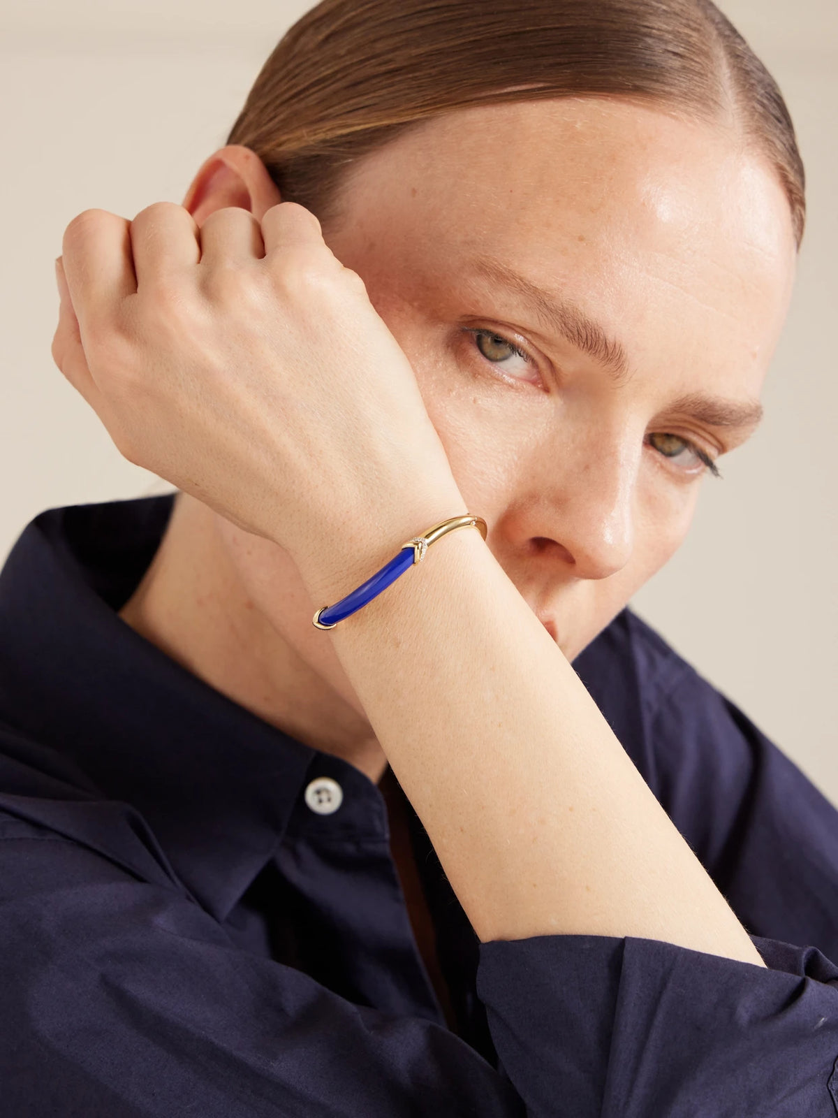 Image of Bracelets. Product name - Stackable 18-karat Black Gold, Lapis Lazuli And Diamond Bangle in Multi colour by brand - L'Atelier Nawbar