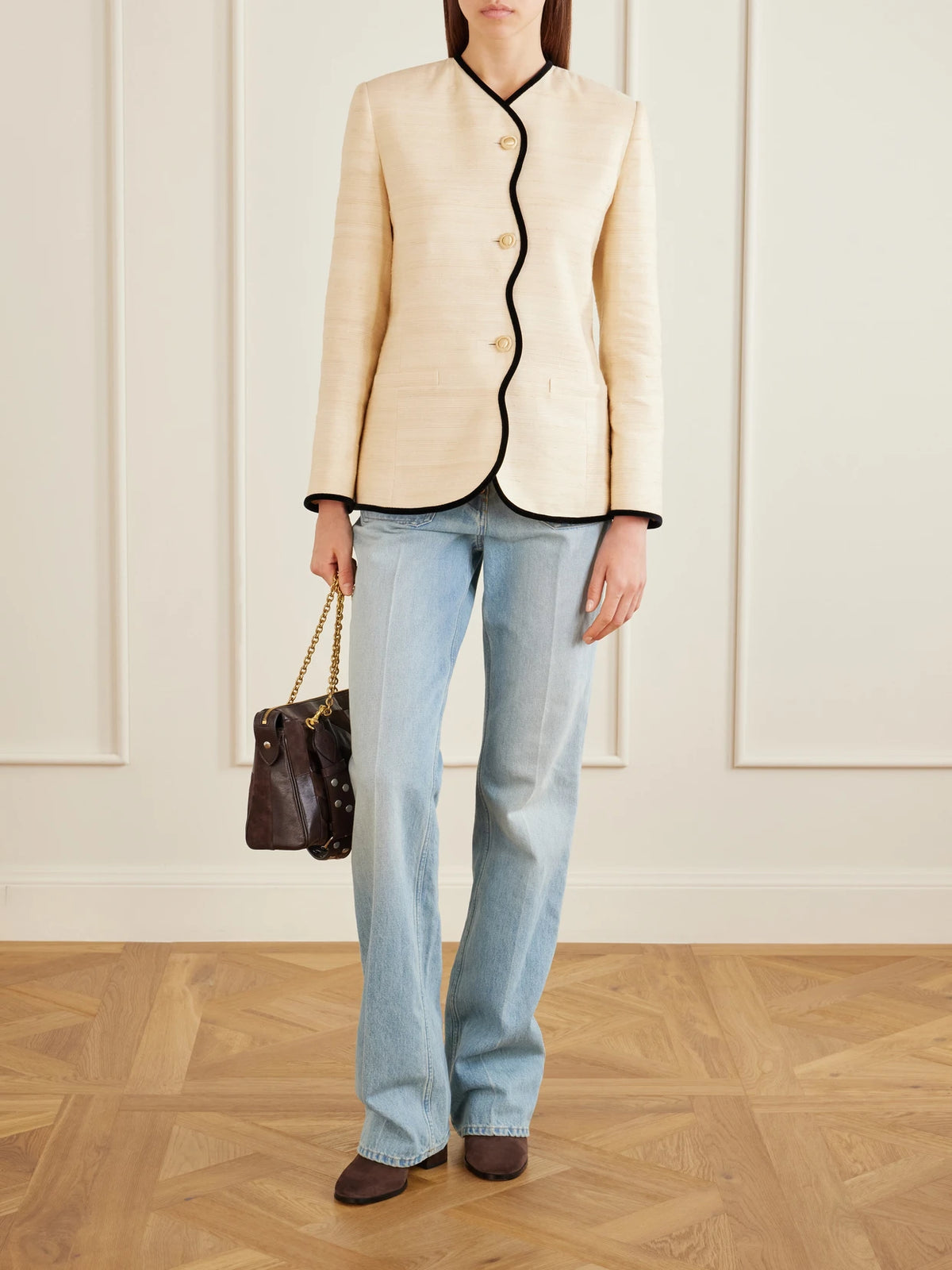 Image of Boots. Product name - Vlogo 80 Bootie Fawcette Suede Ankle Boots in Dark brown colour by brand - Valentino Garavani