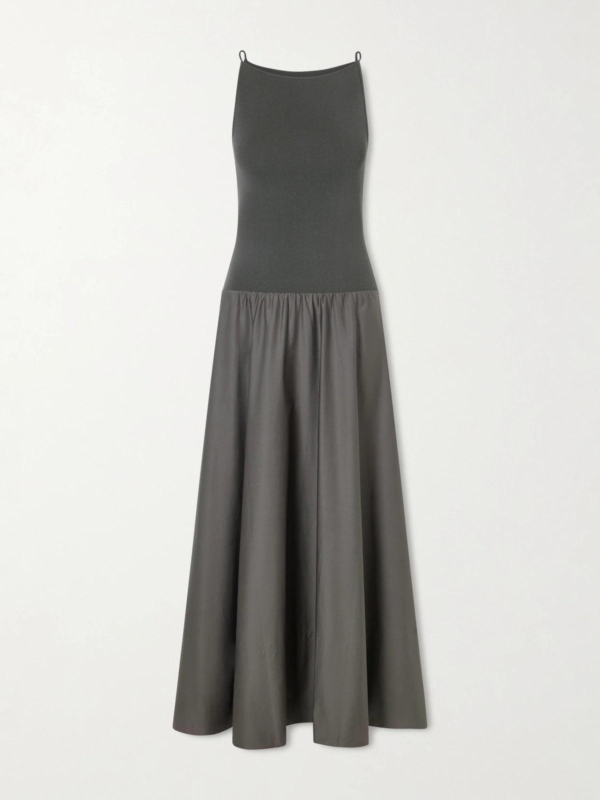 ST. AGNI Ribbed Jersey And Cotton-blend Poplin Midi Dress