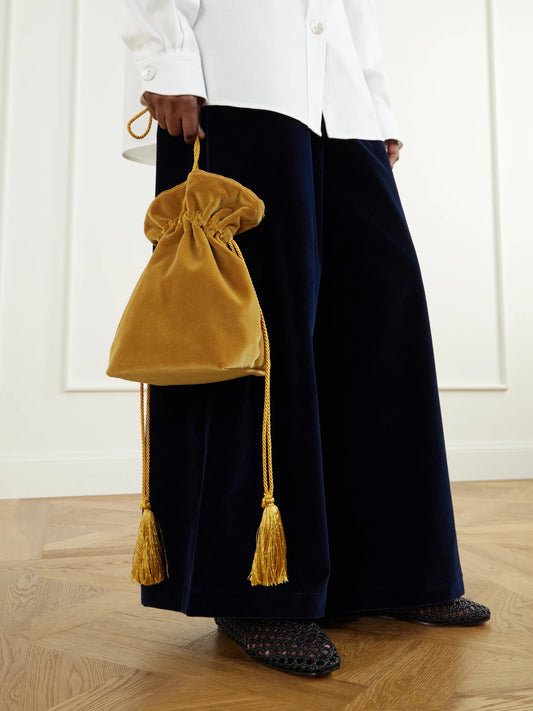 Image of Bags. Product name - The Little Velvet Sack Cotton Pouch in Gold colour by brand - Les Vacances D'Irina