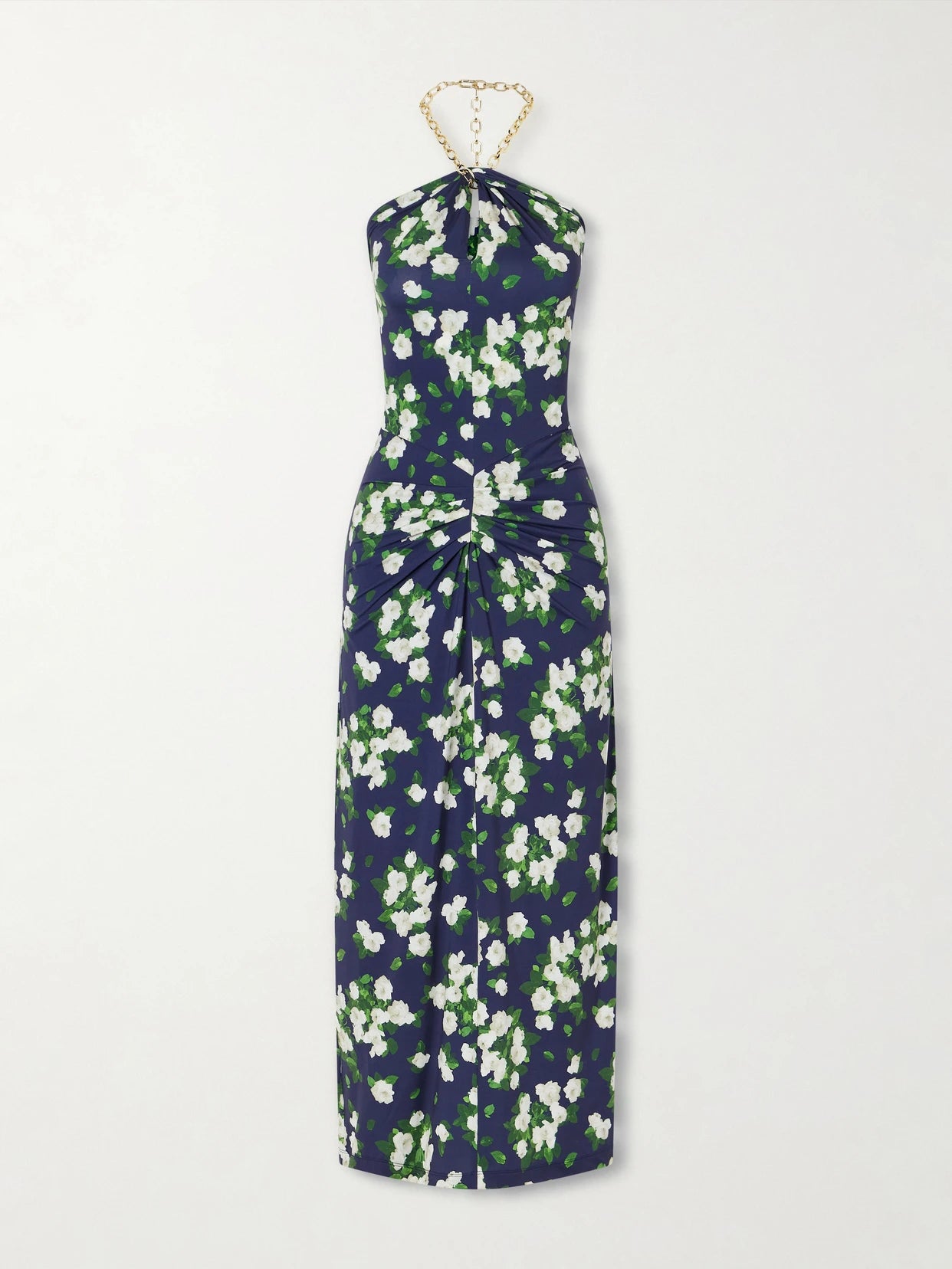 Floral-print Embellished Satin Halterneck Midi Dress