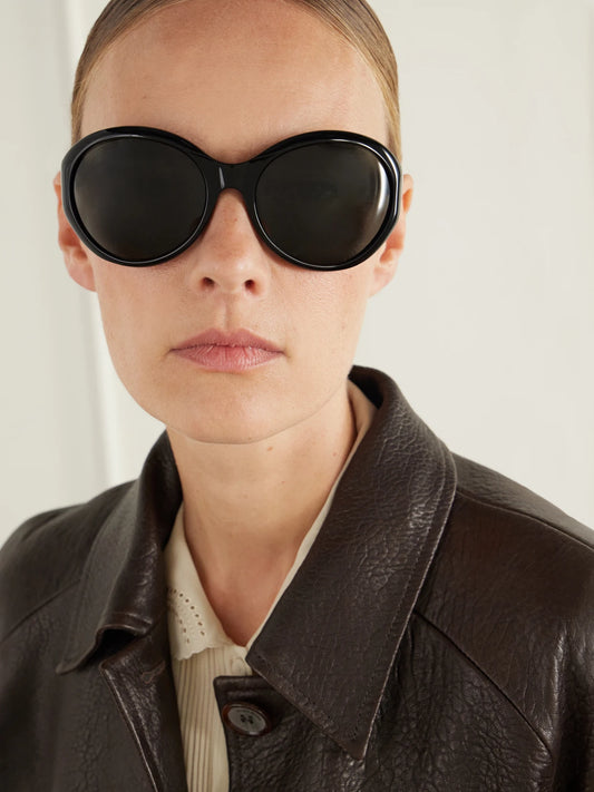 Image of Sunglasses. Product name - Round-frame Acetate Sunglasses in Black colour by brand - Magda Butrym