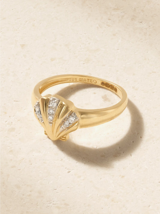Mateo Petite Venus 14-karat Gold Diamonds Signet Ring