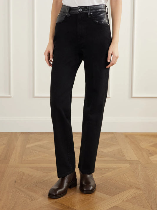 AGOLDE Morgan Leather-trimmed High-rise Straight-leg Jeans