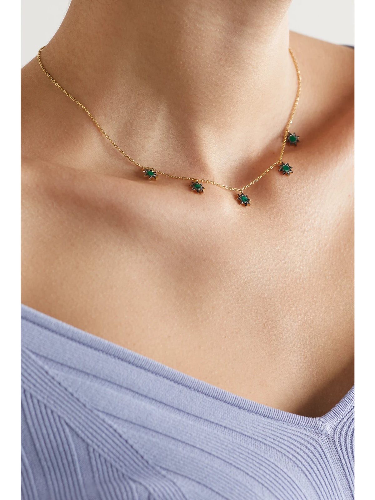 Image of Necklaces. Product name - Cosmic Ibiza Mini 18-karat Gold, Malachite And Diamond Choker in Multi colour by brand - L'Atelier Nawbar