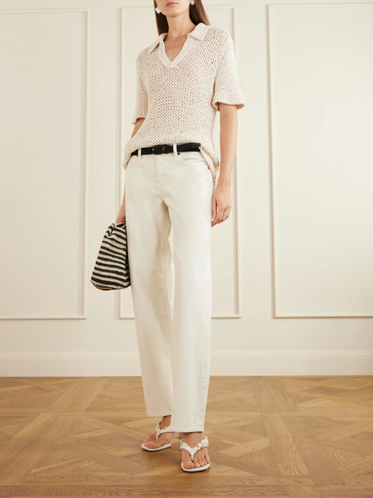 Image of Heels. Product name - Abi Bead-embellished Leather Thong Sandals in White colour by brand - Cult Gaia