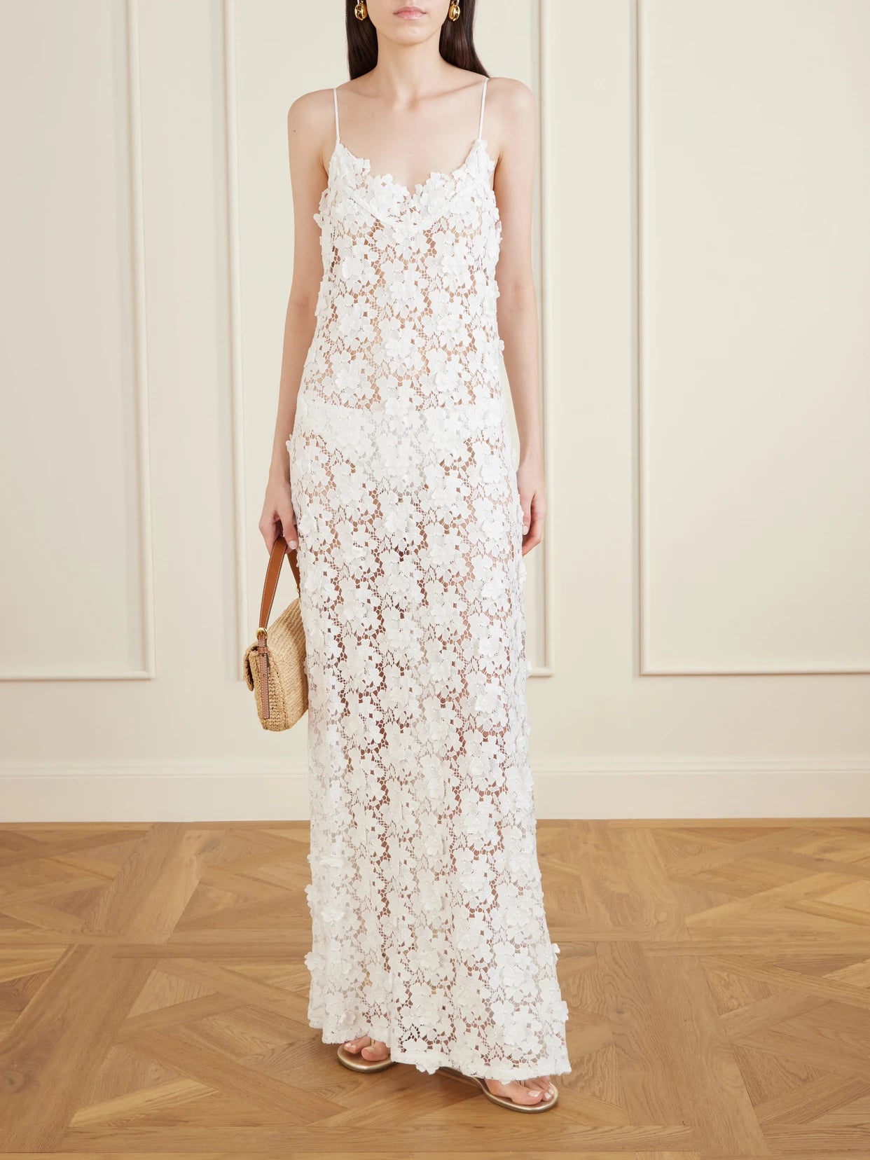 Image of Dresses. Product name - Jaquelyn Lace Midi Dress in Ivory colour by brand - Miguelina