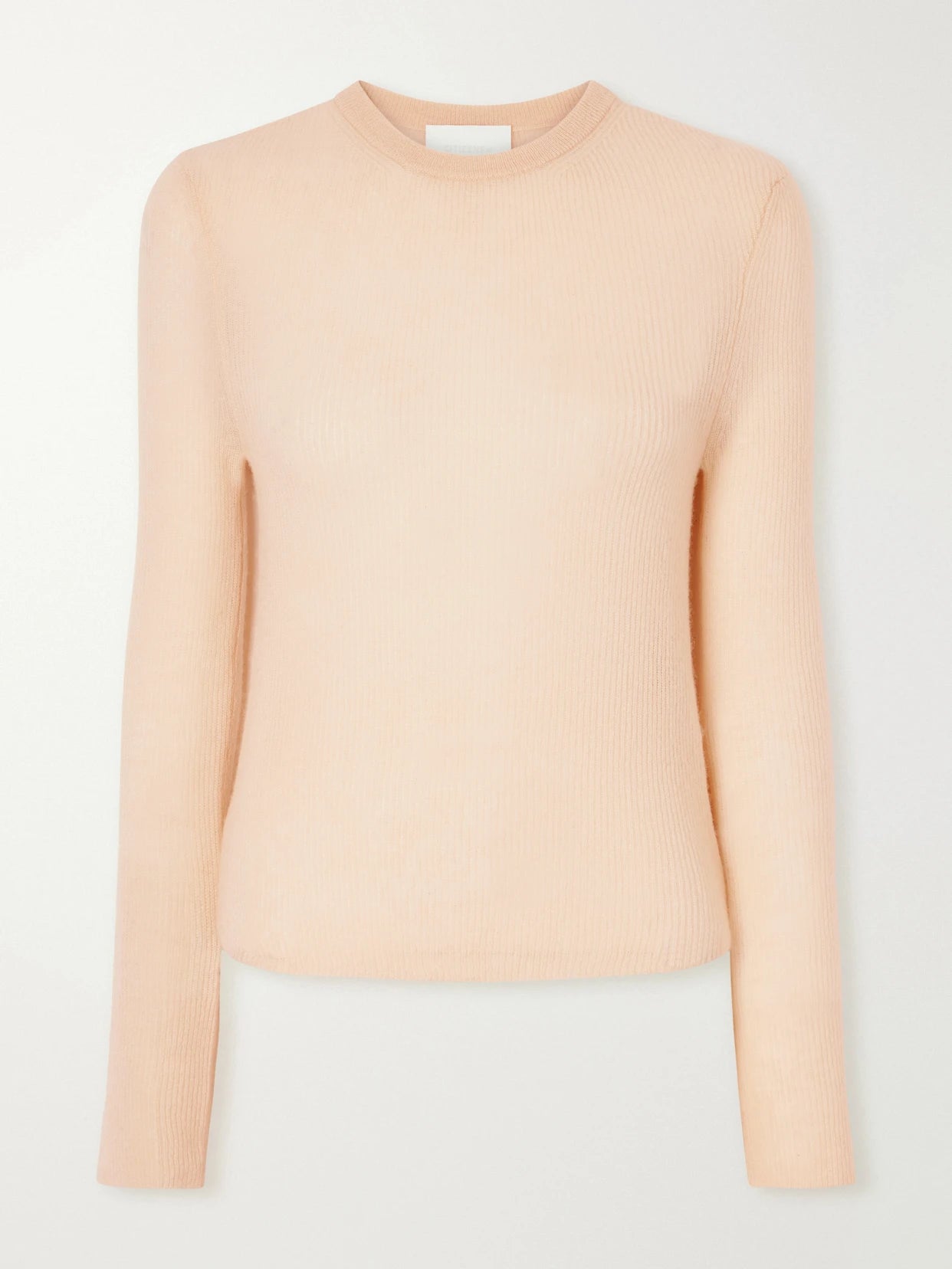 Image of a model wearing Outerwear. Product name - Alessia Wool And Cashmere-blend Sweater in Peach colour by brand - Citizens of Humanity