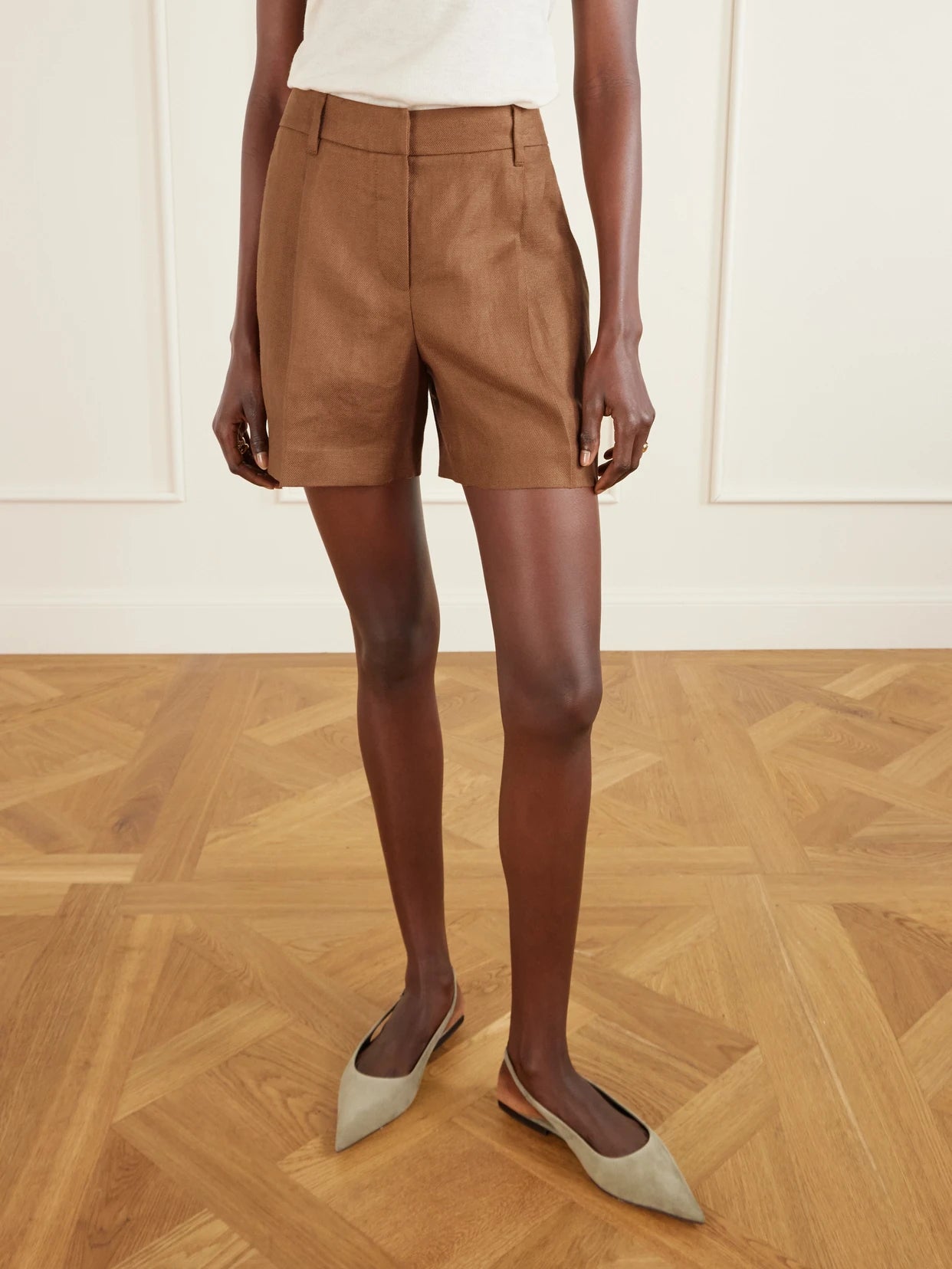 Pleated Linen-twill Shorts