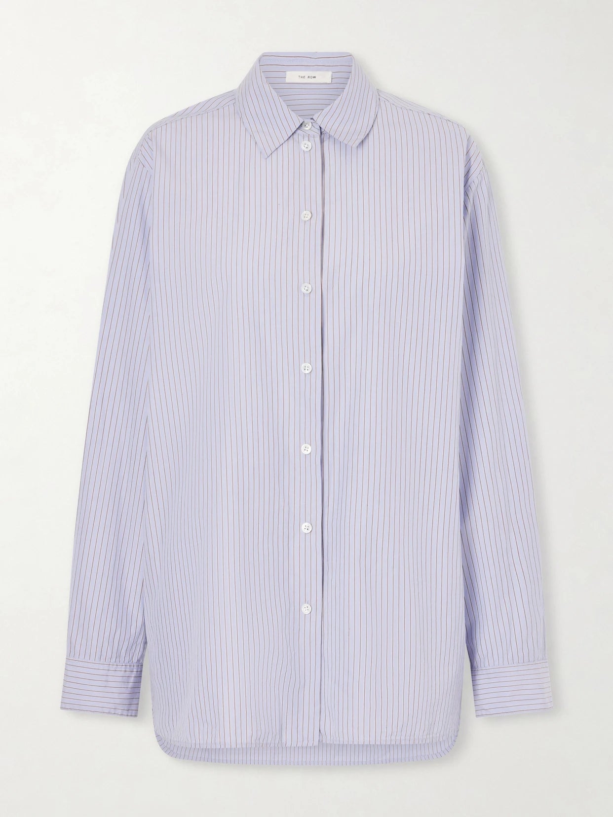 Image of a model wearing Tops. Product name - Sisilia Cotton-poplin Shirt in Light blue colour by brand - The Row