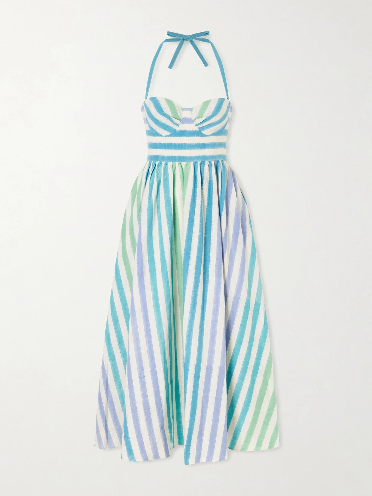 Image of Dresses. Product name - Johanna Ikat Striped Cotton Midi Dress in Blue colour by brand - Emporio Sirenuse