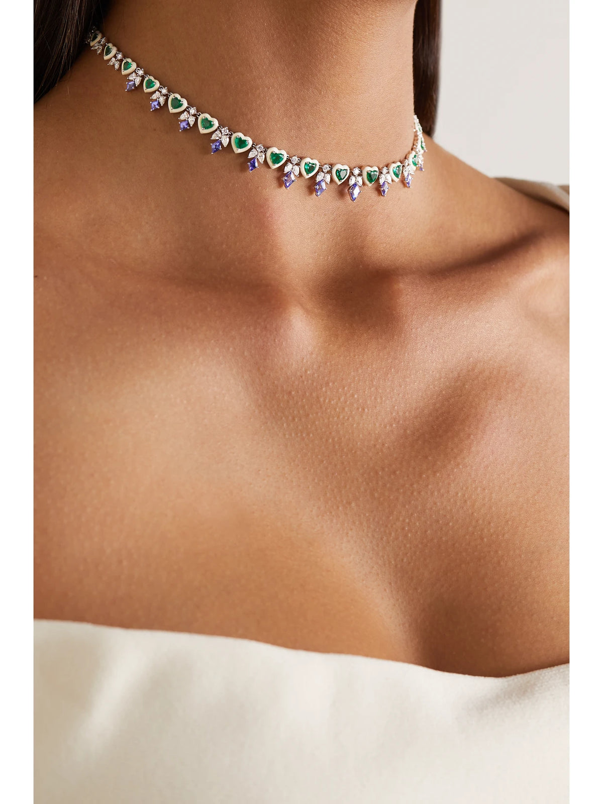 Image of Necklaces. Product name - 18-karat White Gold Multi-stone Necklace in Multi colour by brand - Kamyen