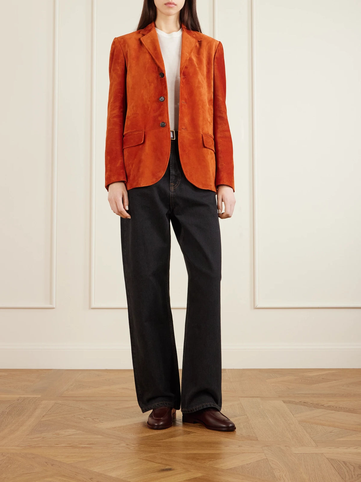 Image of Flats. Product name - Sergio Leather Loafers in Chocolate colour by brand - Loro Piana