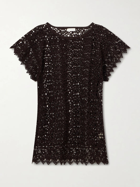 Image of Dresses. Product name - Kristina Crocheted Cotton Mini Dress in Brown colour by brand - Suzie Kondi