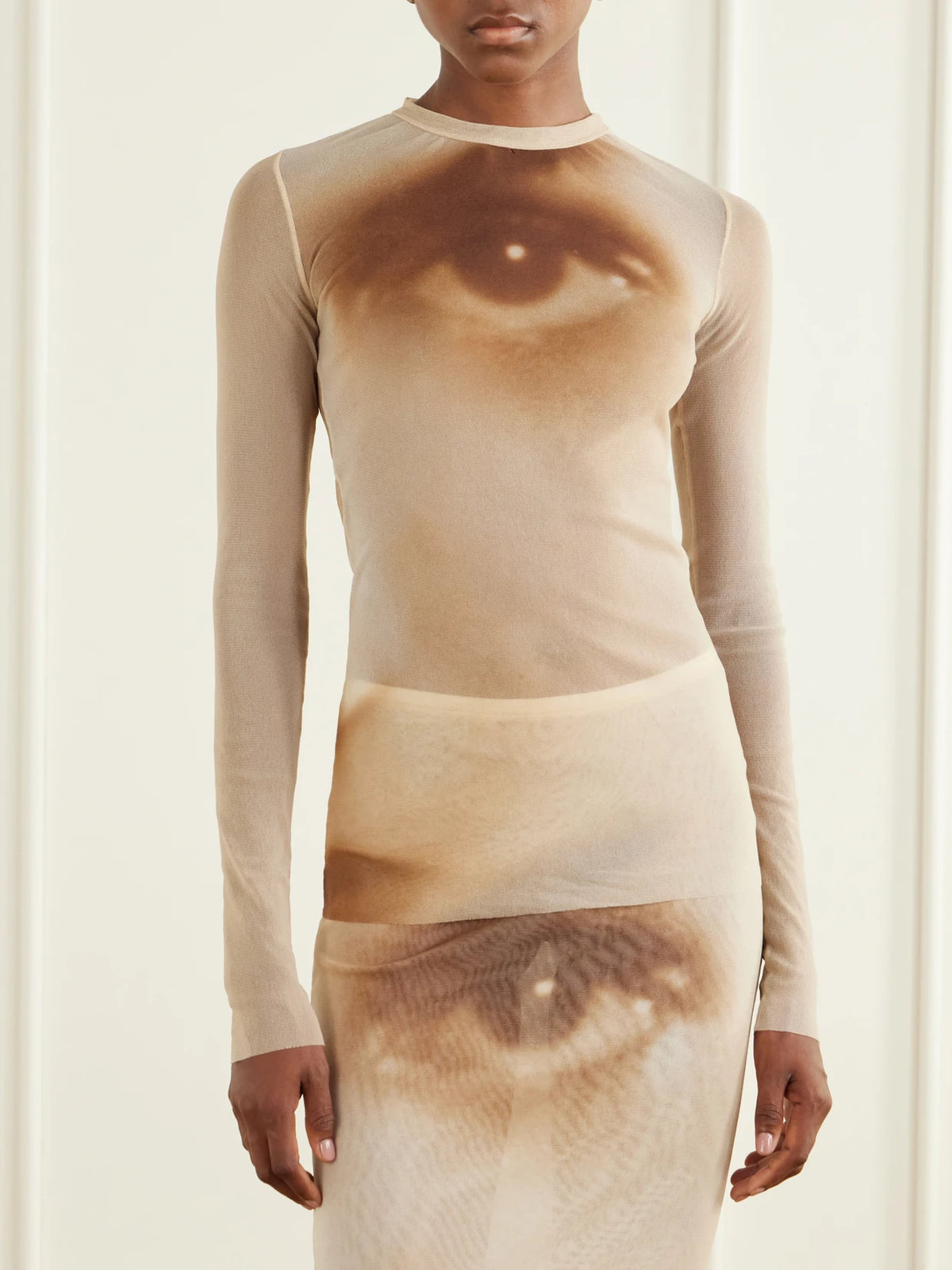 Jean Paul Gaultier Face Printed Mesh Blouse