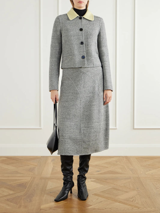 Image of a model wearing Skirts. Product name - Gaelle Wool-blend Midi Skirt in Gray colour by brand - Proenza Schouler