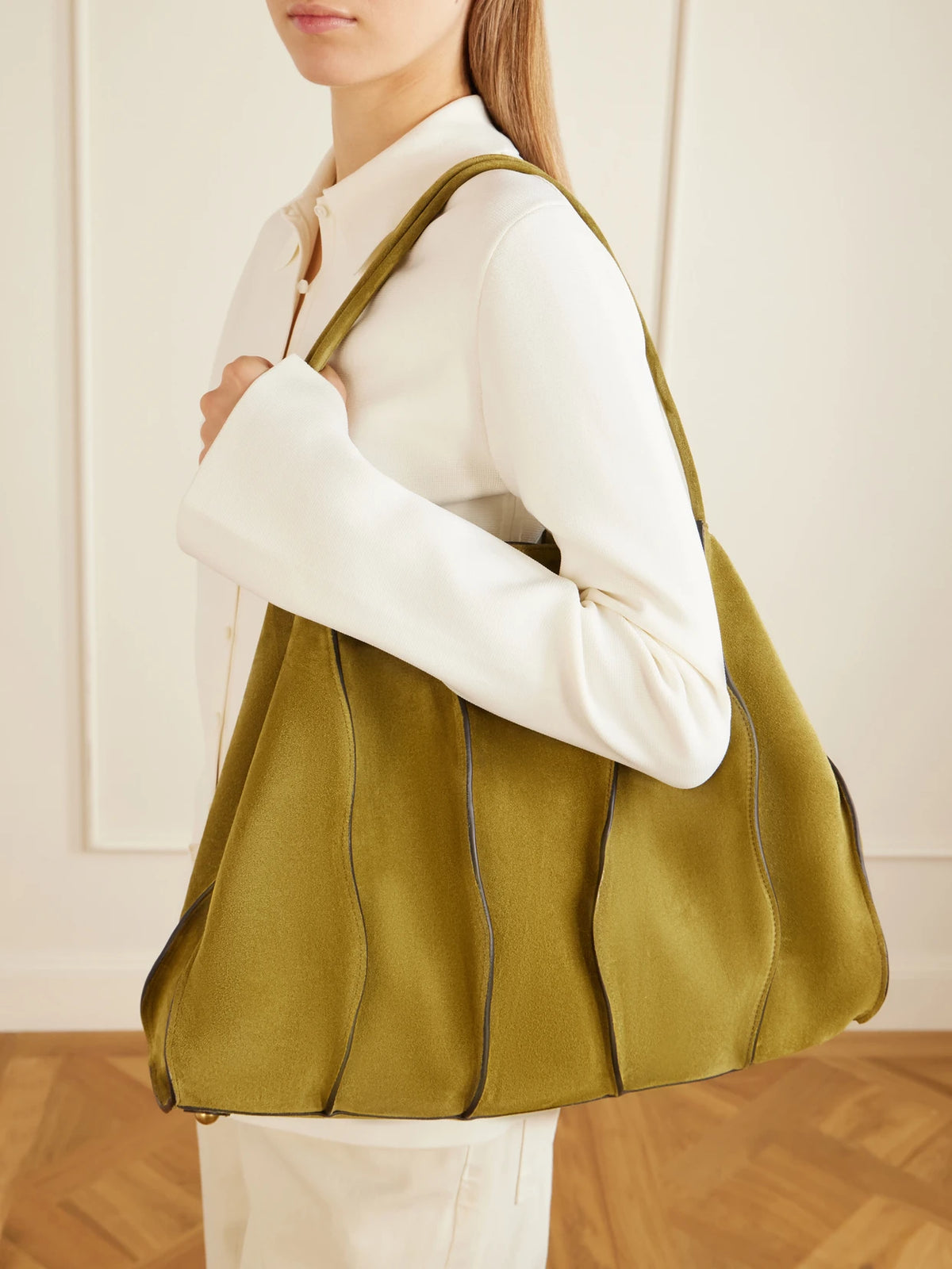 Image of Bags. Product name - Adria Suede Large Tote in Green colour by brand - Ulla Johnson