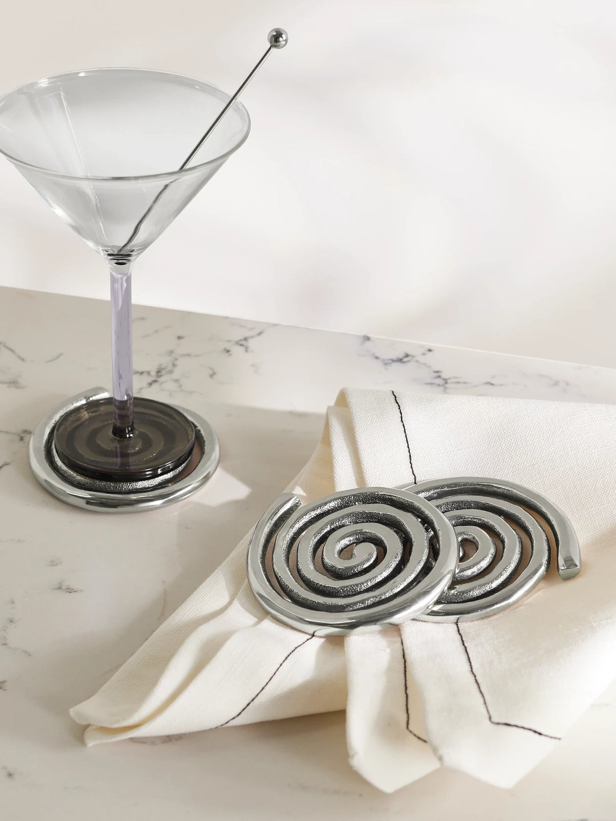 Image of Tableware. Product name - + Etagere Spiral Set Of Eight Nickel-plated Coasters in Silver colour by brand - Sophie Lou Jacobsen