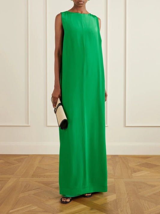 Image of Dresses. Product name - Dalia Silk Maxi Dress in Bright green colour by brand - STAUD