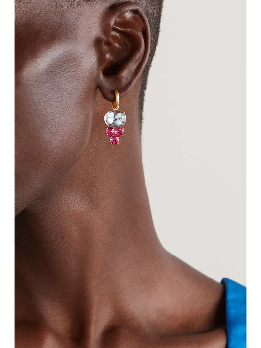 Image of Earrings. Product name - Gemmy Gem 18-karat Gold, Aquamarine And Tourmaline Earrings in Multi colour by brand - Irene Neuwirth