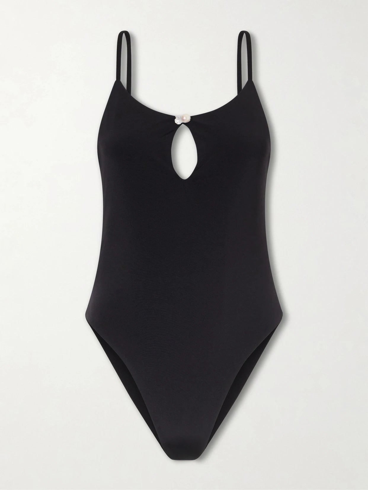 Image of Swimwear. Product name - Pearl Embellished Ribbed Swimsuit in Black colour by brand - Sara Cristina