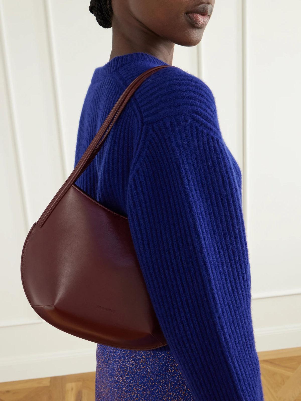 Image of Bags. Product name - Kante Leather Shoulder Bag in Burgundy, Black, Chartreuse colour by brand - Jil Sander