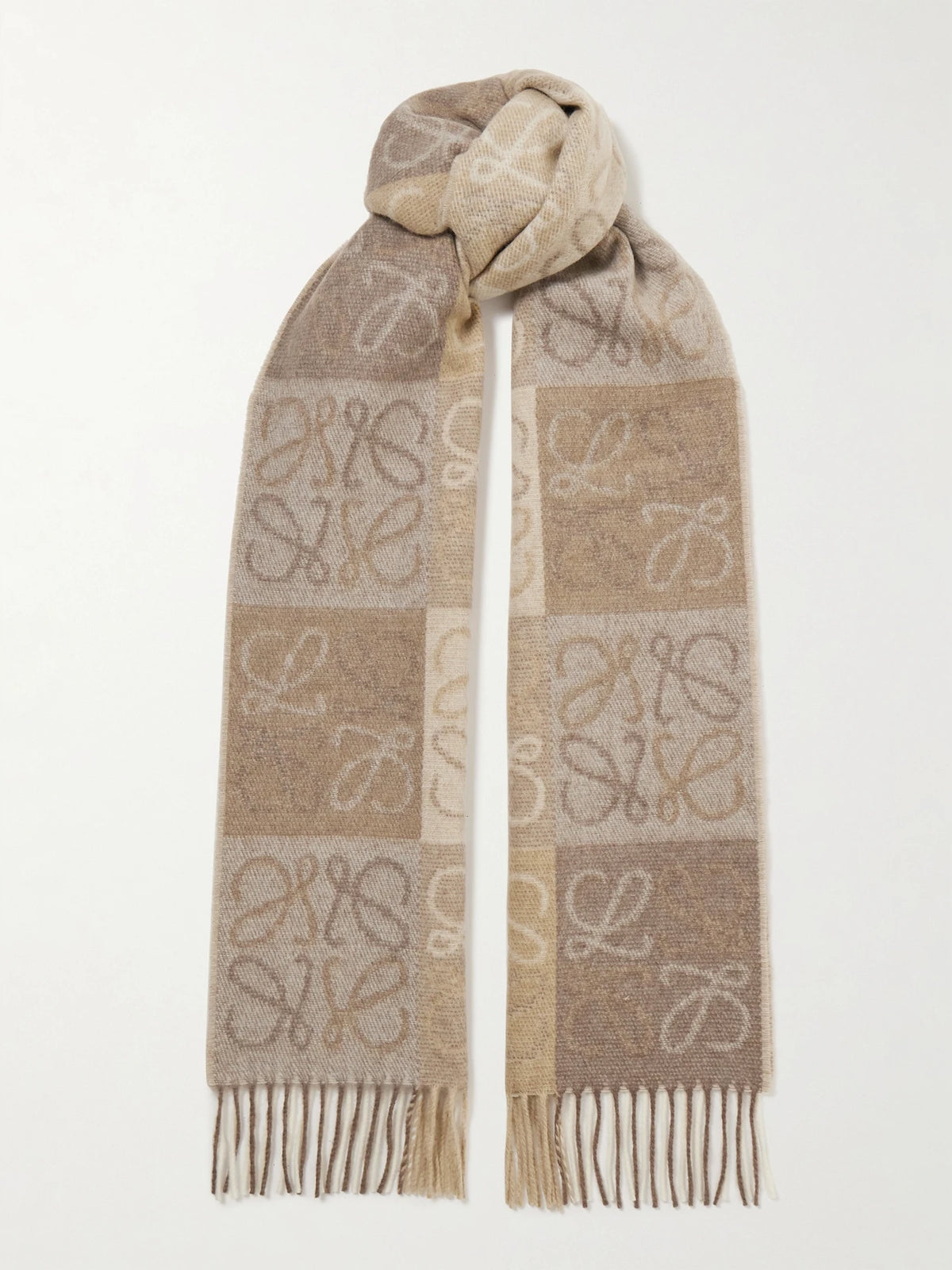Fringed Intarsia Wool And Cashmere-blend Scarf