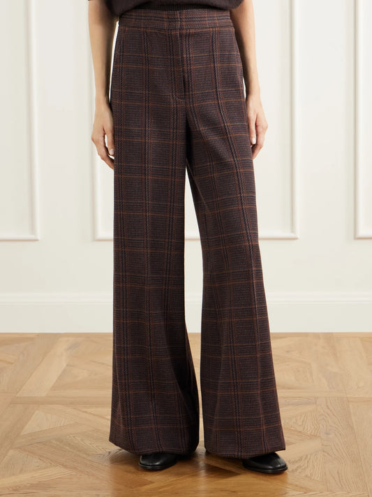 Max Mara Emiro Prince Of Wales Checked Wool And Cotton-blend Twill Wide-leg Pants