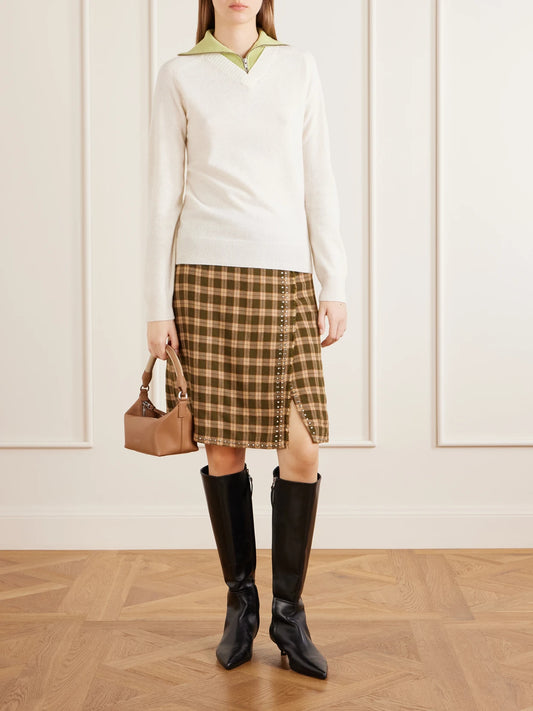 Image of a model wearing Outerwear. Product name - Ribbed Wool-blend Sweater in Green colour by brand - MM6 Maison Margiela