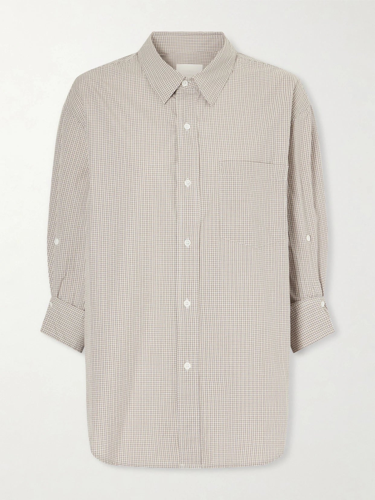 Image of a model wearing Tops. Product name - Kayla Checked Cotton-poplin Shirt in Beige colour by brand - Citizens of Humanity