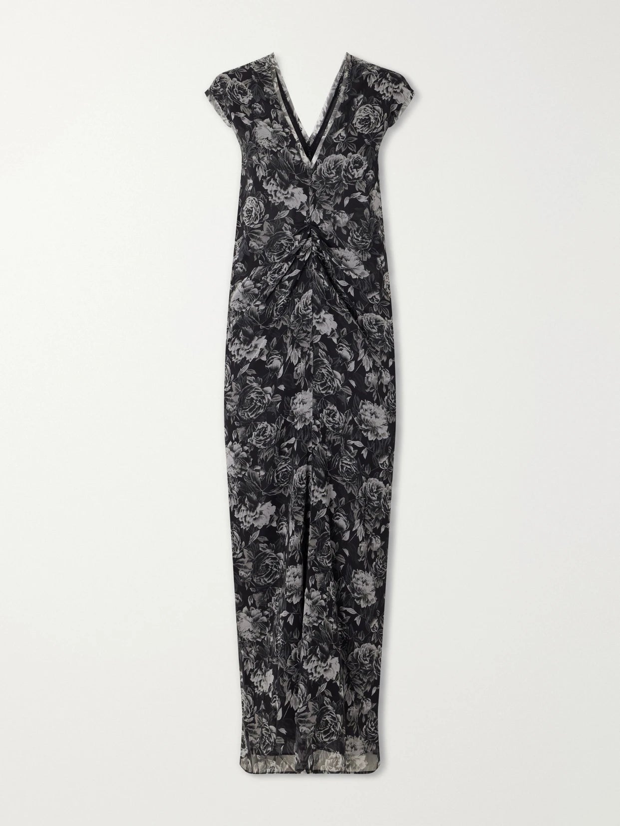 Luana Floral-print Ruched Silk Maxi Dress