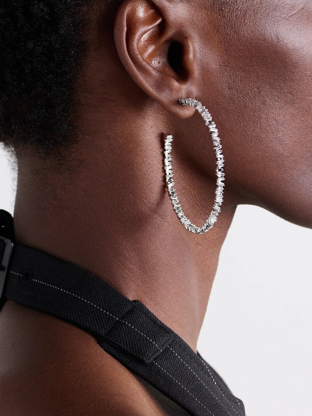Image of Earrings. Product name - 18-karat White Gold Diamond Hoop Earrings in Silver colour by brand - Suzanne Kalan