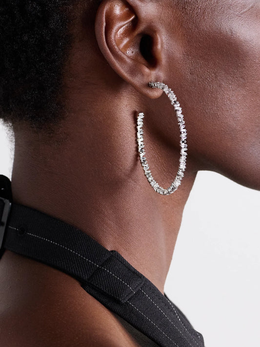 Image of Earrings. Product name - 18-karat White Gold Diamond Hoop Earrings in Silver colour by brand - Suzanne Kalan