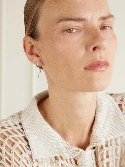 Image of Earrings. Product name - Gocciola Sterling Silver And Chalcedony Hoop Earrings in Multi colour by brand - Loren Stewart