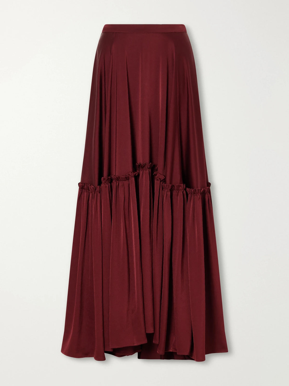 Giuliva Heritage The Margot Ruffled Tiered Satin Maxi Skirt
