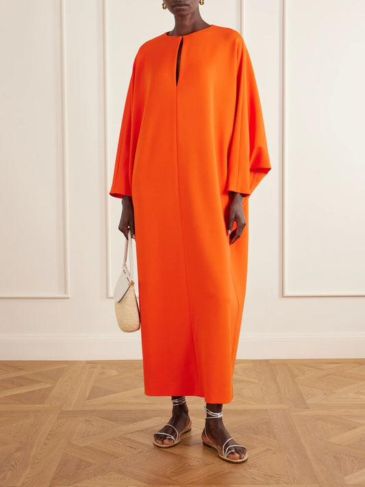 Image of Dresses. Product name - Draped Crepe Gown in Coral colour by brand - Oscar de la Renta