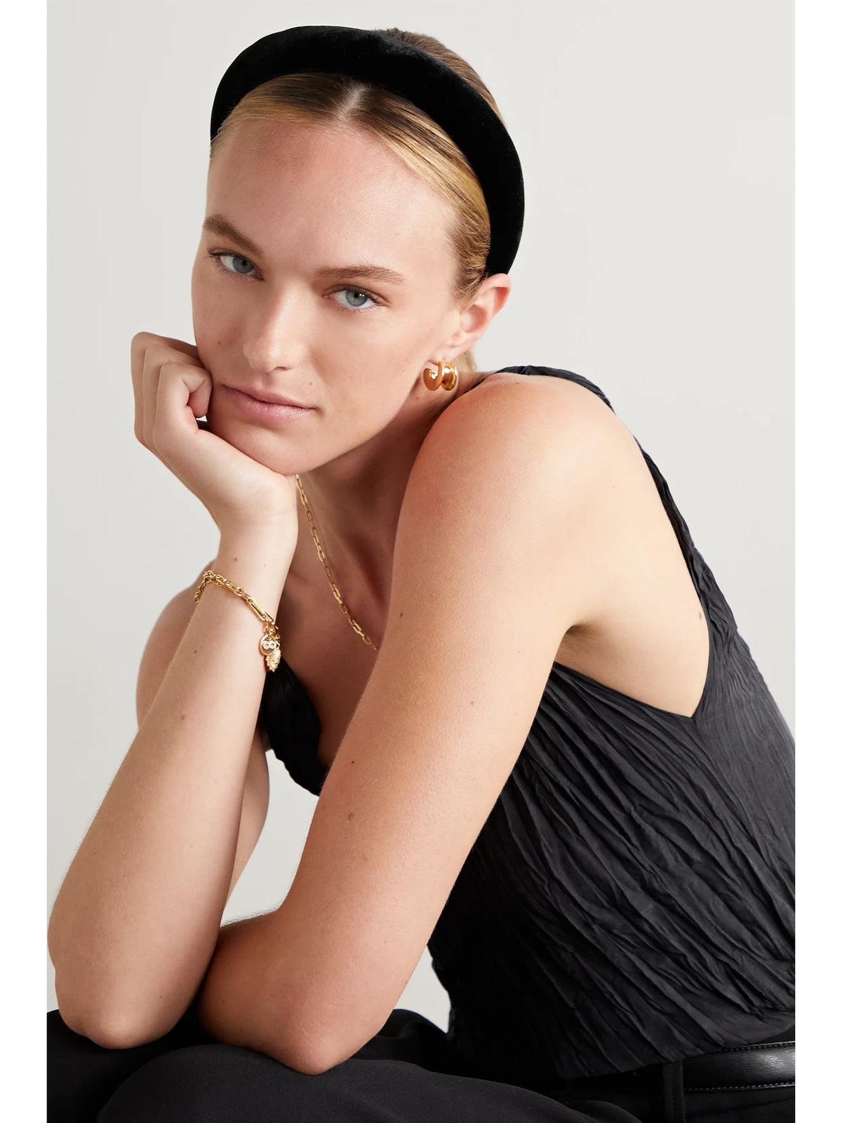 Image of Accessories. Product name - Tori Velvet Headband in Black colour by brand - Jennifer Behr